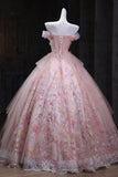 A Line Tulle Lace Floral Sweetheart Prom Dress