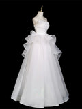 A-Line Organza White Ruffles Strapless Prom Dress