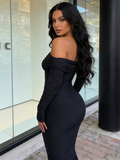 Off The Shoulder Maxi Long Sleeve Ruched Fitted Bodycon Dress
