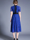 Short Sleeve Mock Neck Burgundy Lace Dress