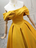 A-Line Off Shoulder Satin Flower Yellow Prom Dress