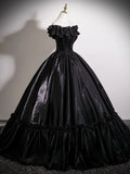 Satin Black Tulle A Line Off Shoulder Prom Dress