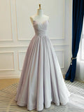 A-Line Spahhetti Straps Satin Champagne Ruched Prom Dress