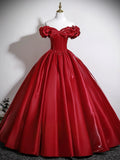 Off Shoulder Burgundy Tulle A Line Prom Dress