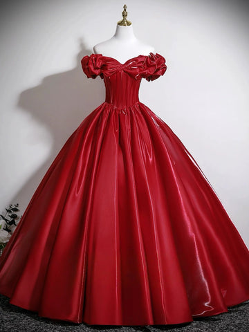 Off Shoulder Burgundy Tulle A Line Prom Dress