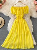 Light Blue Off-Shoulder Ruffled Summer Dress
