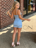 Blue Spaghetti Strap Sequin Bodycon Cut Out Homecoming Dress