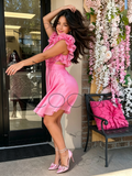 Fuchsia Tulle Ruffles Flower A Line Homecoming Dress