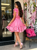 Fuchsia Tulle Ruffles Flower A Line Homecoming Dress