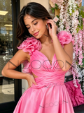 Fuchsia Tulle Ruffles Flower A Line Homecoming Dress