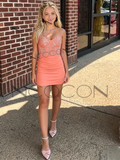 Orange Sequin Spandex Sweetheart Sheath Column Homecoming Dress