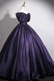Purple Satin Off the Shoulder A Line Prom Dress