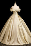 Elegant Gold Off the Shoulder Ball Gown Beading Prom Dress