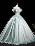 Off Shoulder Satin Light Green A Line Prom Dress