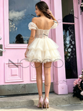 White Puffy Sleeve Short Mini Tulle Homecoming Dress
