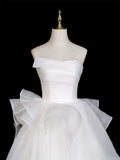 A-Line Organza White Ruffles Strapless Prom Dress