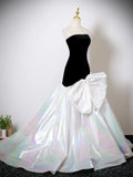 Mermaid White & Black Velvet Strapless Prom Dres