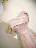 Off Shoulder Sequin Sparkle Mermaid Pink Prom Dress