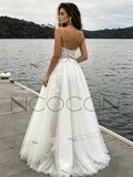Spaghetti Strap Sweetheart A-Line Tulle Applique Wedding Dress Slit