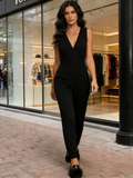 Deep V Neck Black Long Maxi Casual Dress