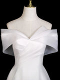 A-Line Off Shoulder Organza Ruched White Prom Dress