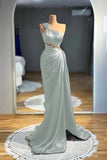 Draped Beading Satin Bronze Brown One Shoulder Prom Drss