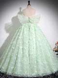 Green Sweetheart Flower Tulle Lace A Line Prom Dress