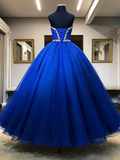 Crystal Polka Dot Tulle Royal Blue Strapless Sweetheart Ball Dress