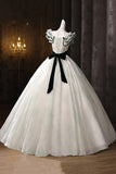 White Tulle & Green Pattern Ruffles Prom Dress