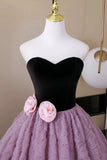 A Line Sweetheart Backless Lavender Flower Prom Dress