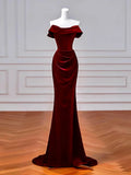 Mermaid Dark Blue Vevelt Off The Shoulder Ruched Prom Dress