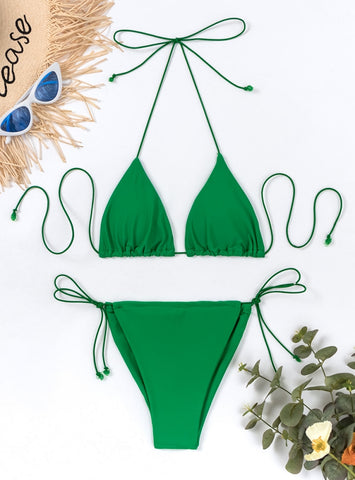 Three-point solid color string strap bikini