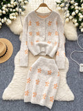 Floral Patterns Cozy Fit Knitted Two-Piece Set