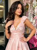 Light Pink V Neck Tulle Ruched A Line Homecoming Dress