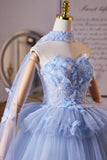 Blue Flower Sweetheart Beading Butterfly Homecoming Dress