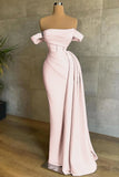 Draped Train Ivory Off The Shoulder Satin Mermaid Prom Dress