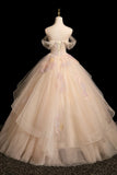 A Line Off the Shoulder Beading Flower Tulle Prom Dress