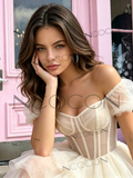 White Puffy Sleeve Short Mini Tulle Homecoming Dress