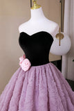 A Line Sweetheart Backless Lavender Flower Prom Dress