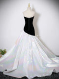 Mermaid White & Black Velvet Strapless Prom Dres