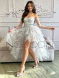Strapless Silver Sparkle High Low Tulle Homecoming Dress