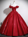 Off Shoulder Burgundy Tulle A Line Prom Dress