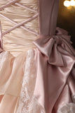 Vintage Pink Cascading Ruffles Lace Flower Prom Dress