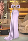 Draped Royal Blue Satin Off The Shoulder Mermaid Prom Dress