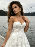 Spaghetti Strap Sweetheart A-Line Tulle Applique Wedding Dress Slit