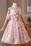 Pink Tulle Sequins Short Floral Homecoming Dress