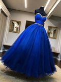 Crystal Polka Dot Tulle Royal Blue Strapless Sweetheart Ball Dress
