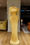 Draped Waist White One-Shoulder Long Sleeve Prom Dress
