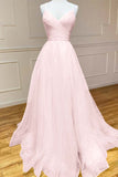 A Line Ruched Sweetheart Yellow Tulle Prom Dress