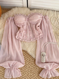Chic Off-Shoulder Blush Pink Corset Blouse